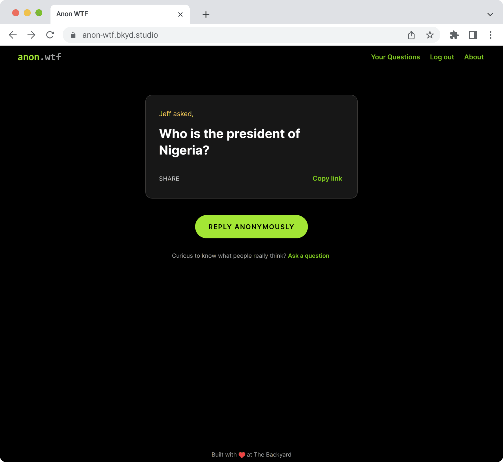 Anon WTF - Anonymous Q/A Platform